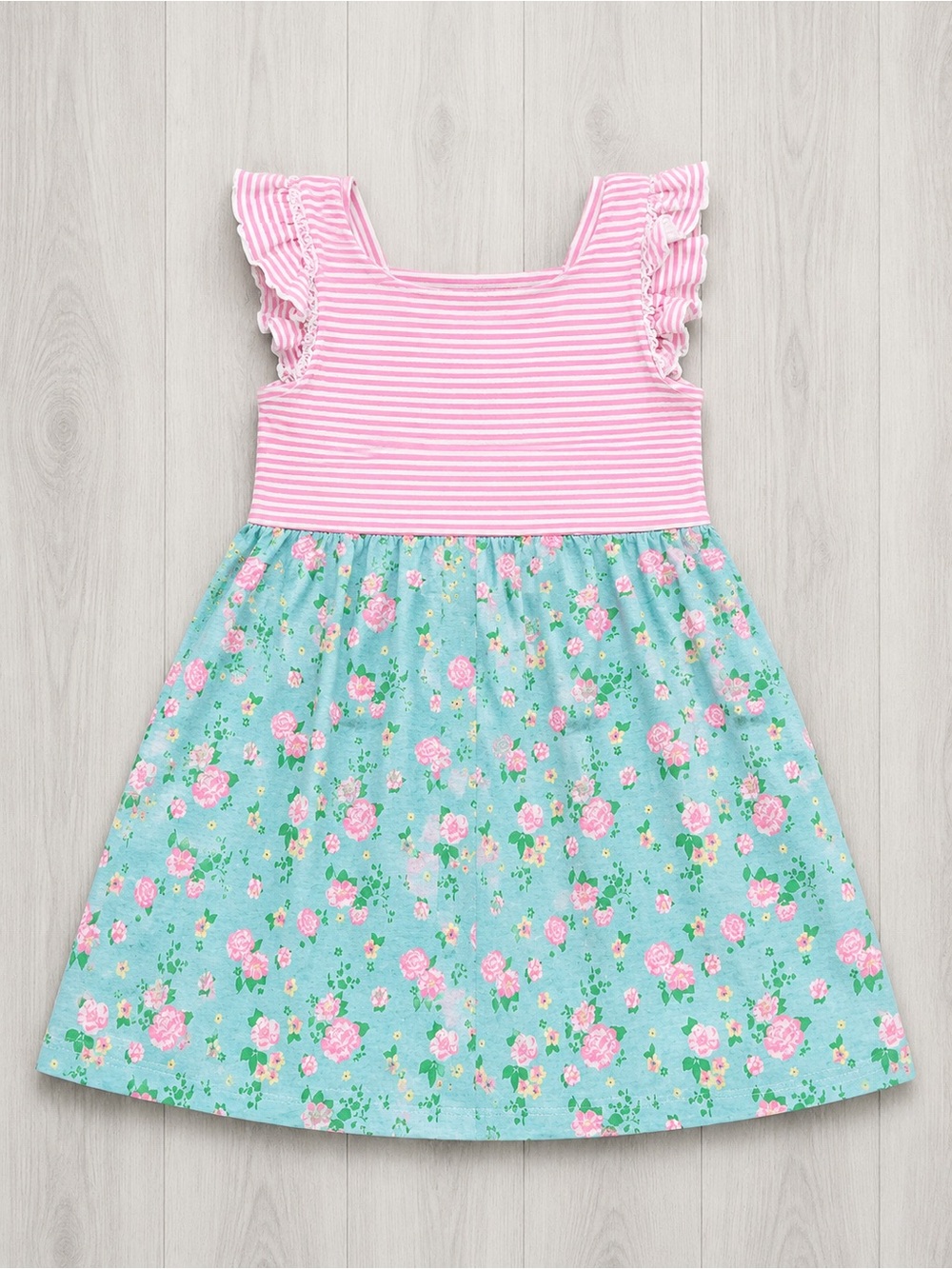 Bobbie brooks Girls Floral Stripe Dress Pink Mint Spring Easter Dress 4T